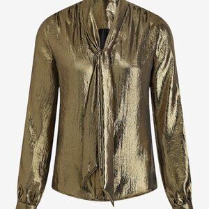 Express Women’s Metallic Gold Long Sleeve Portofino Blouse